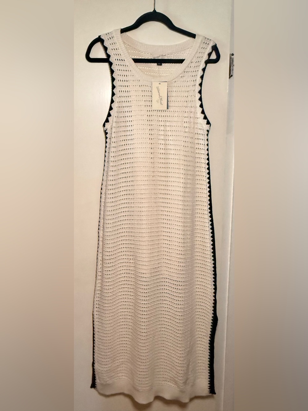 Universal Thread White Crochet Sleeveless Dress with Black Trim